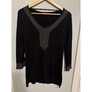Belldini Women's Black Sweater with Rhinestone Accent Size L (W41)